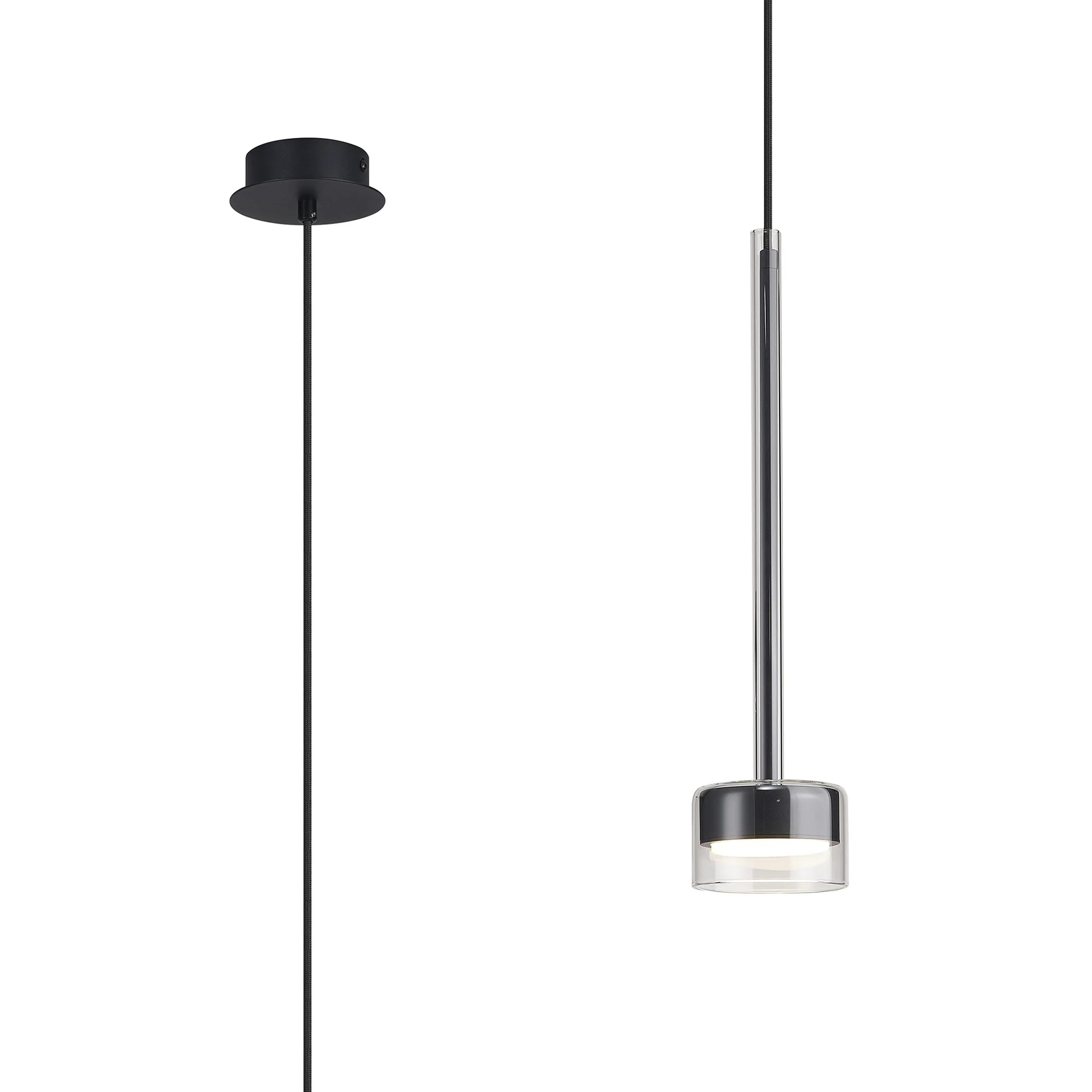 M7874/2700K  Tonic Dimmable Pendant 1 Light 2700K Chrome/Black/Clear Glass